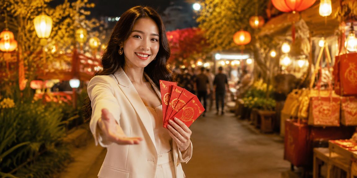 Chợ đêm Hà Nội rực rỡ với phong bì đỏ may mắn trong mùa lễ hội