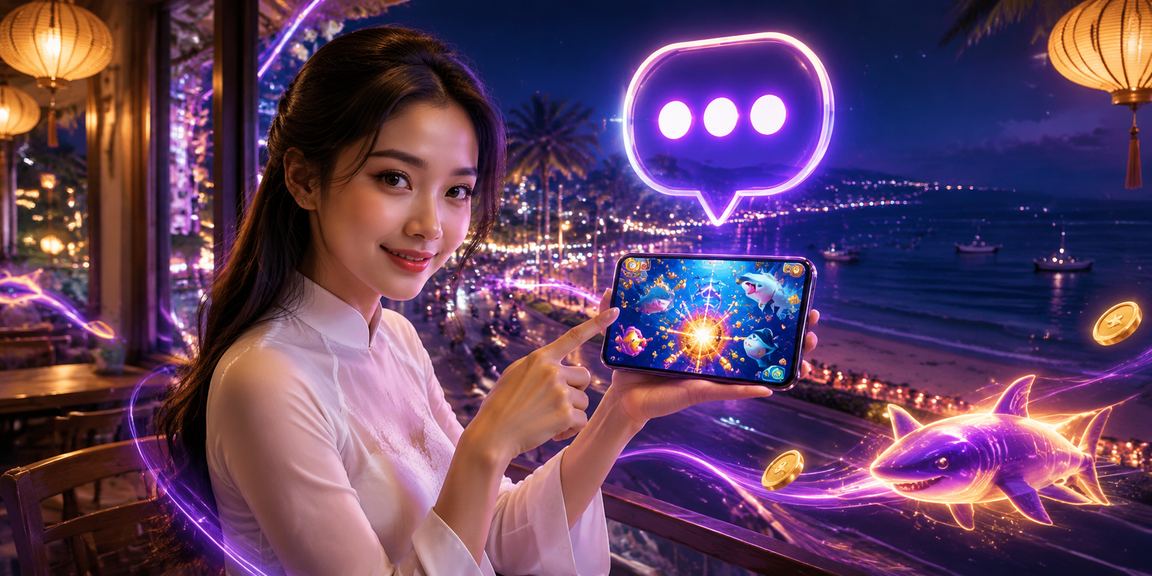 Người chơi trò chơi bắn cá tại vùng biển Mũi Né trong trang phục áo dài